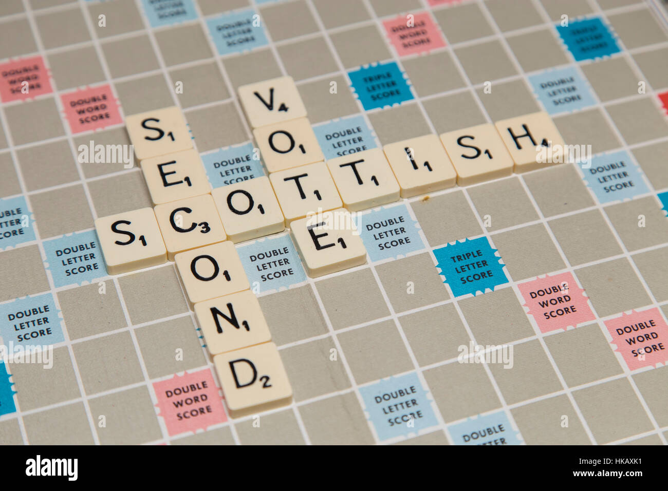 Second Scottish Vote and Scotand, United Kingdom, referendum in Scrabble letters Stock Photo