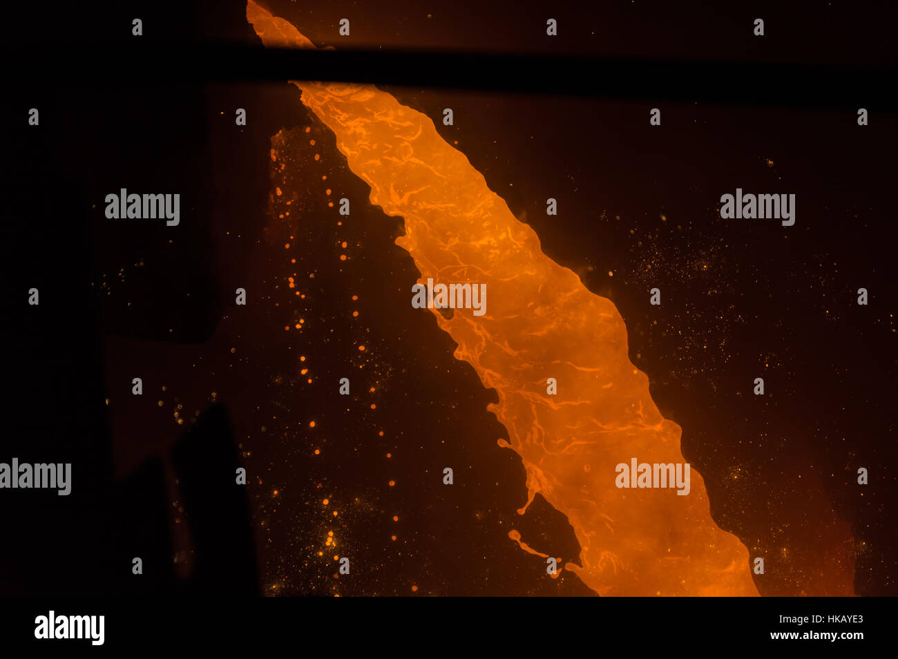 Liquid iron coming out of blast furnace Stock Photo Alamy