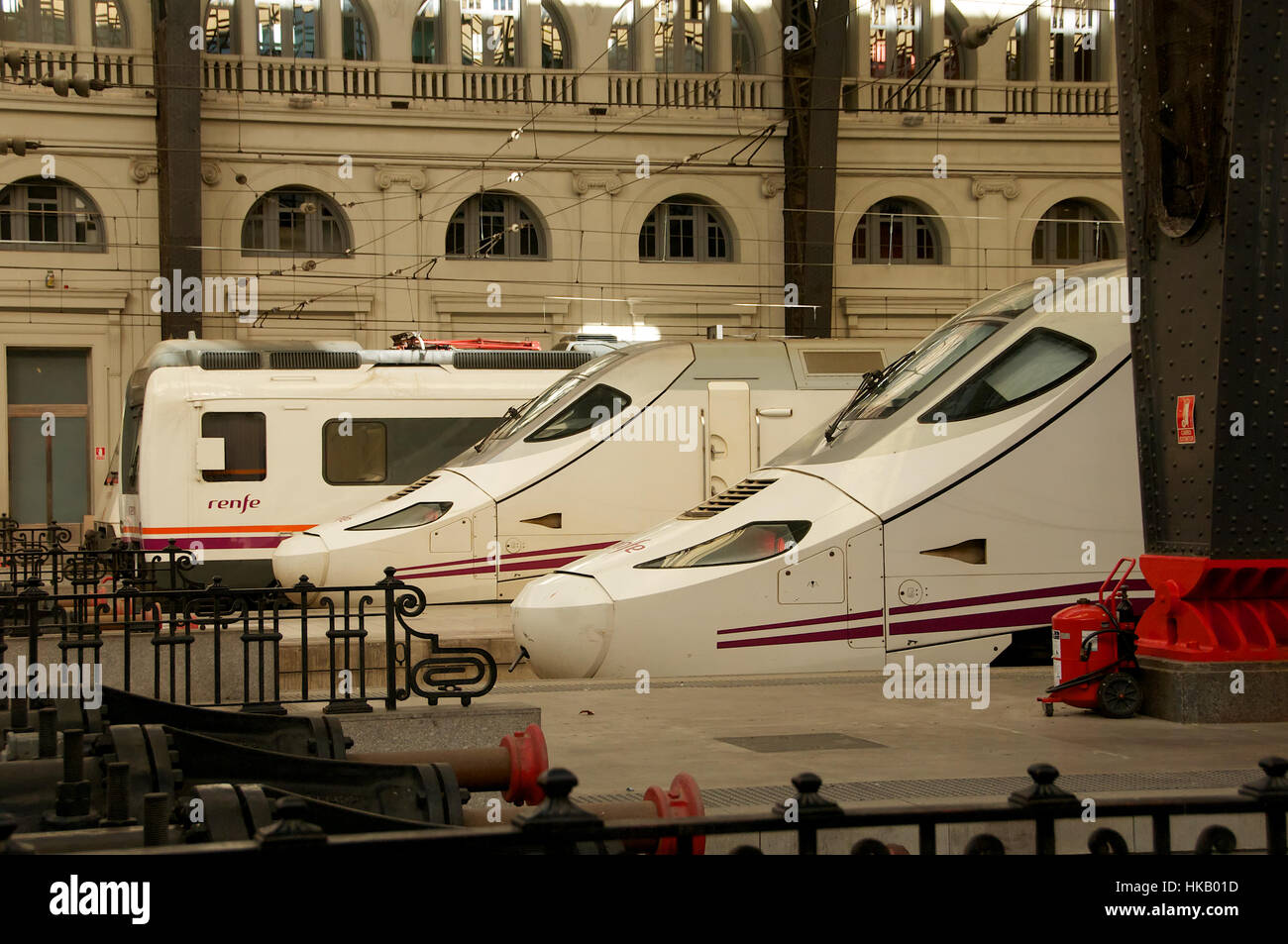 Trains in Barcelona Sants Railway Station, Catalonia Province, Spain. Stock Photo