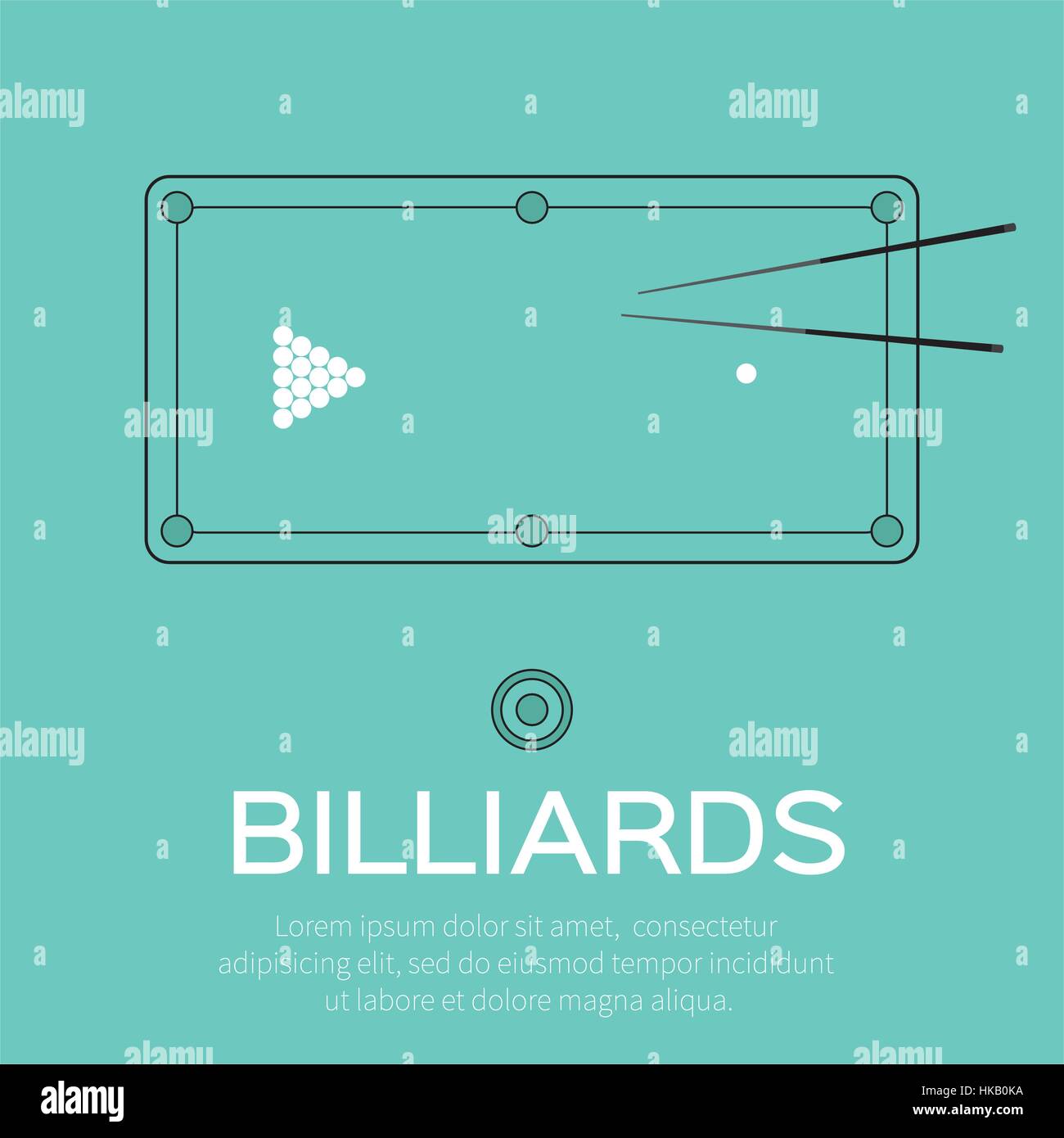 Billiards, pool, snooker game. Balls triangle, cue on table – Vector ...