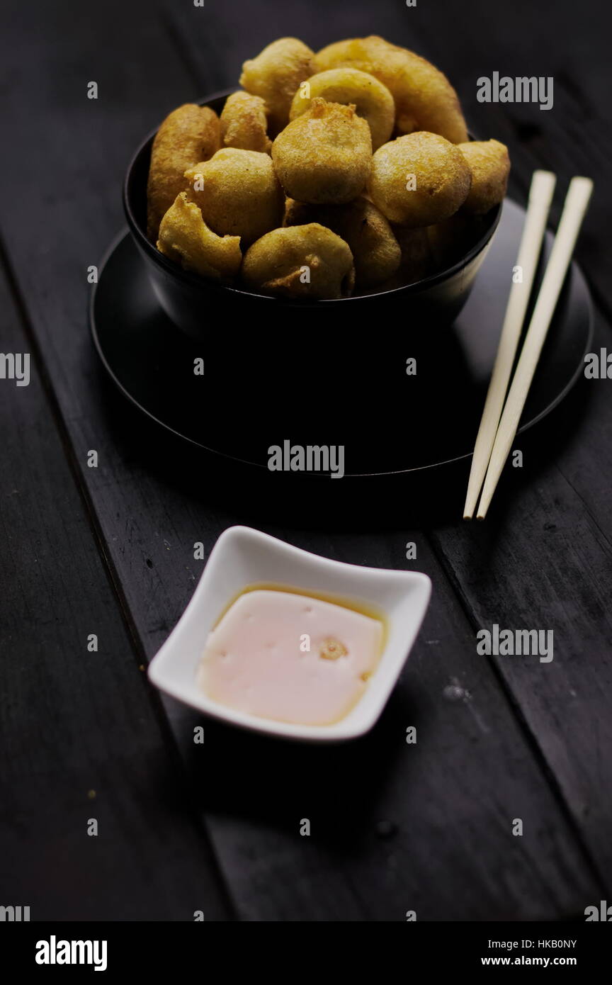 Chinese toffee bananas golden brown deep fried with caramel dipping