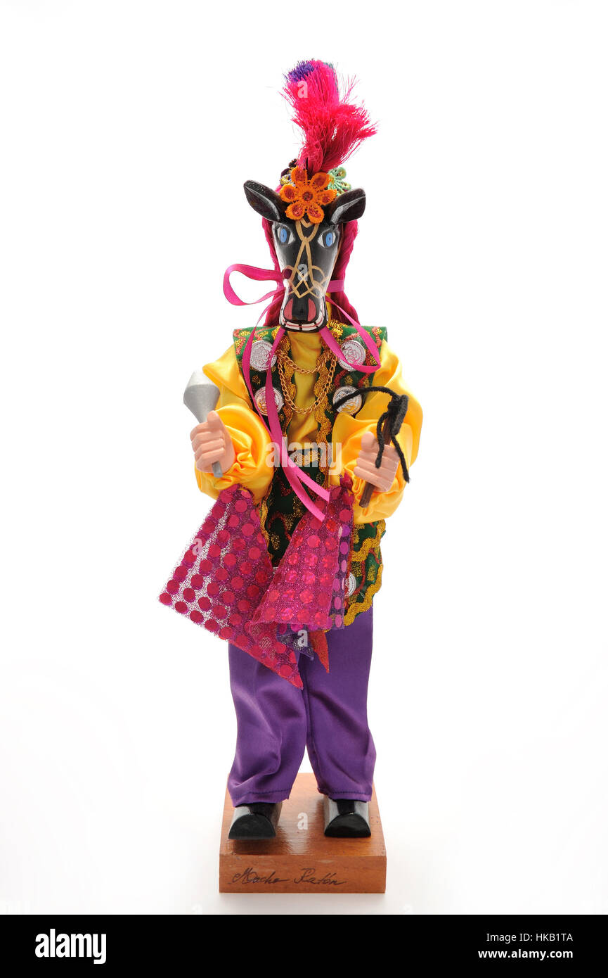 Handmade figure of a Macho Raton, one of the characters of the satirical drama El Gueguense; from Diriamba, Nicaragua. Proclamed by the UNESCO as a Ma Stock Photo