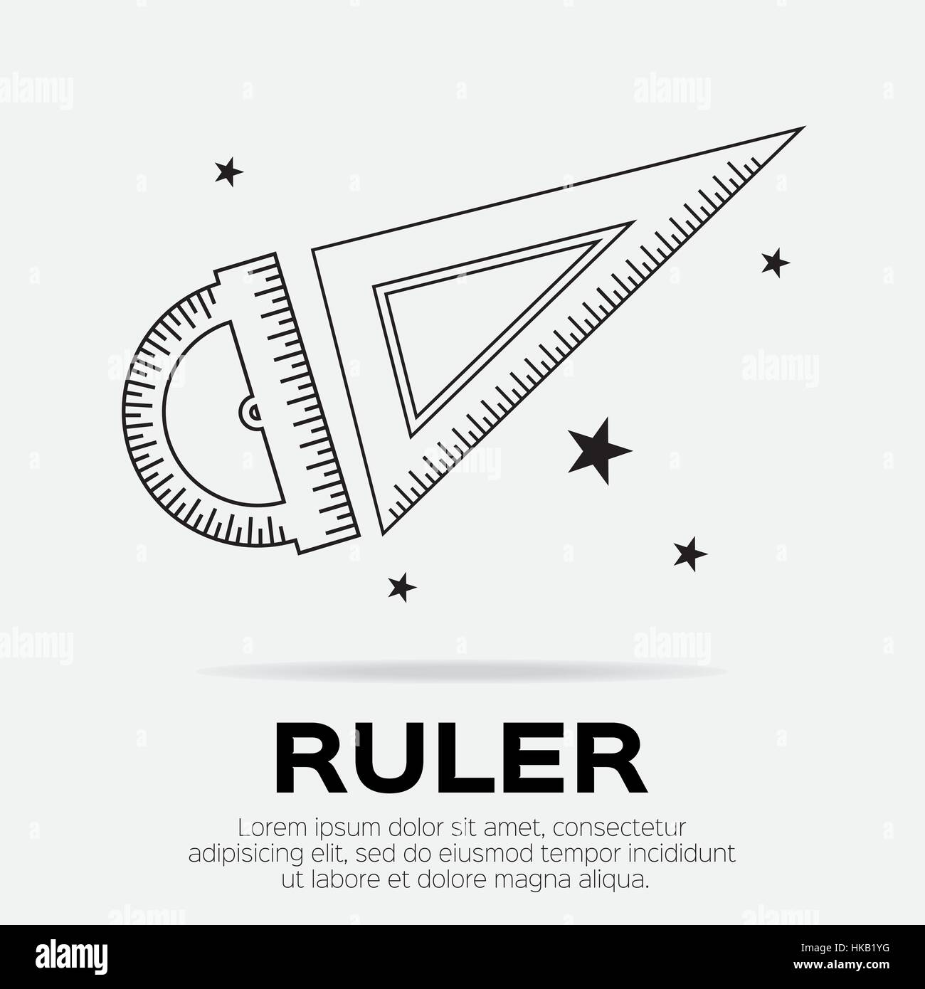 Ruler icon. Ruler symbol. Protractor. Office Supply Objects. Flat