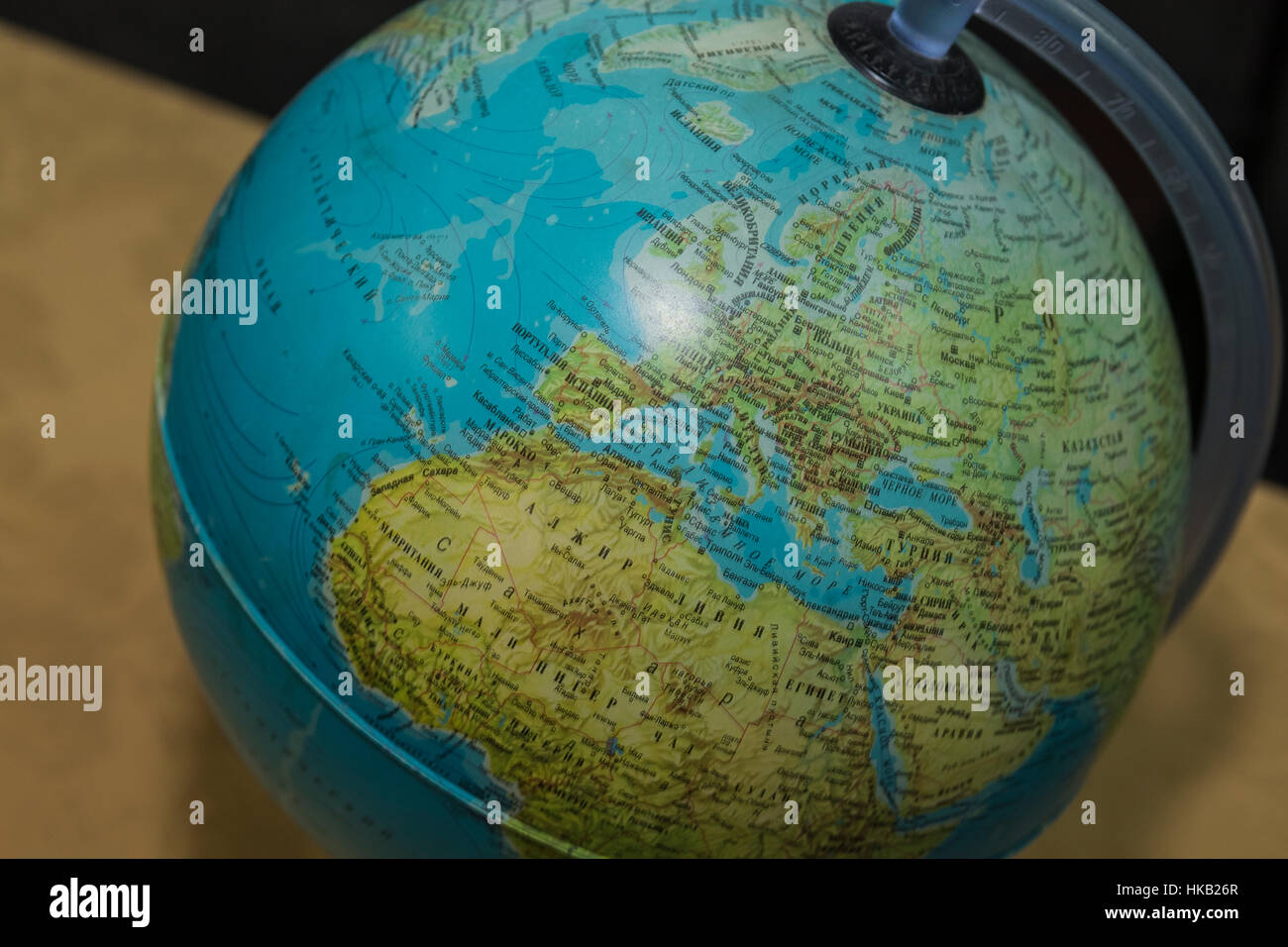 Globe, view of the Mediterranean Sea, Western Europe and North Africa. Stock Photo