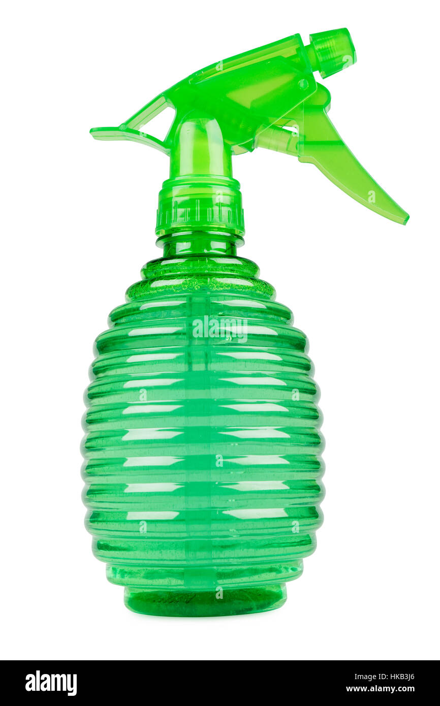 green spray bottle isolated on white background Stock Photo