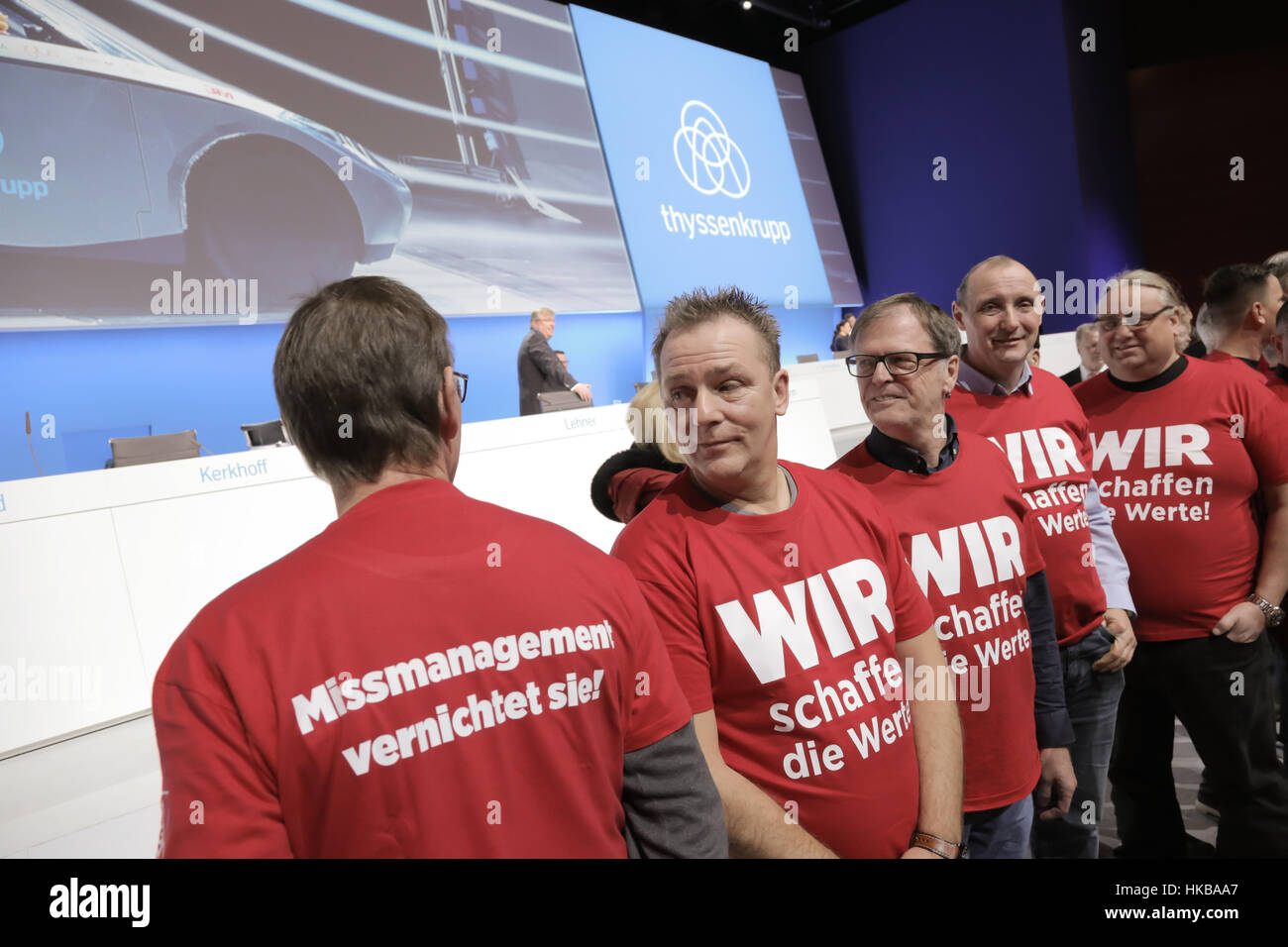 Bochum, Germany. 27th January 2017. Employees of Thyssenkrupp AG on the