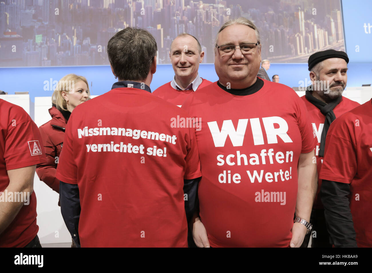Bochum, Germany. 27th January 2017. Employees of Thyssenkrupp AG on the