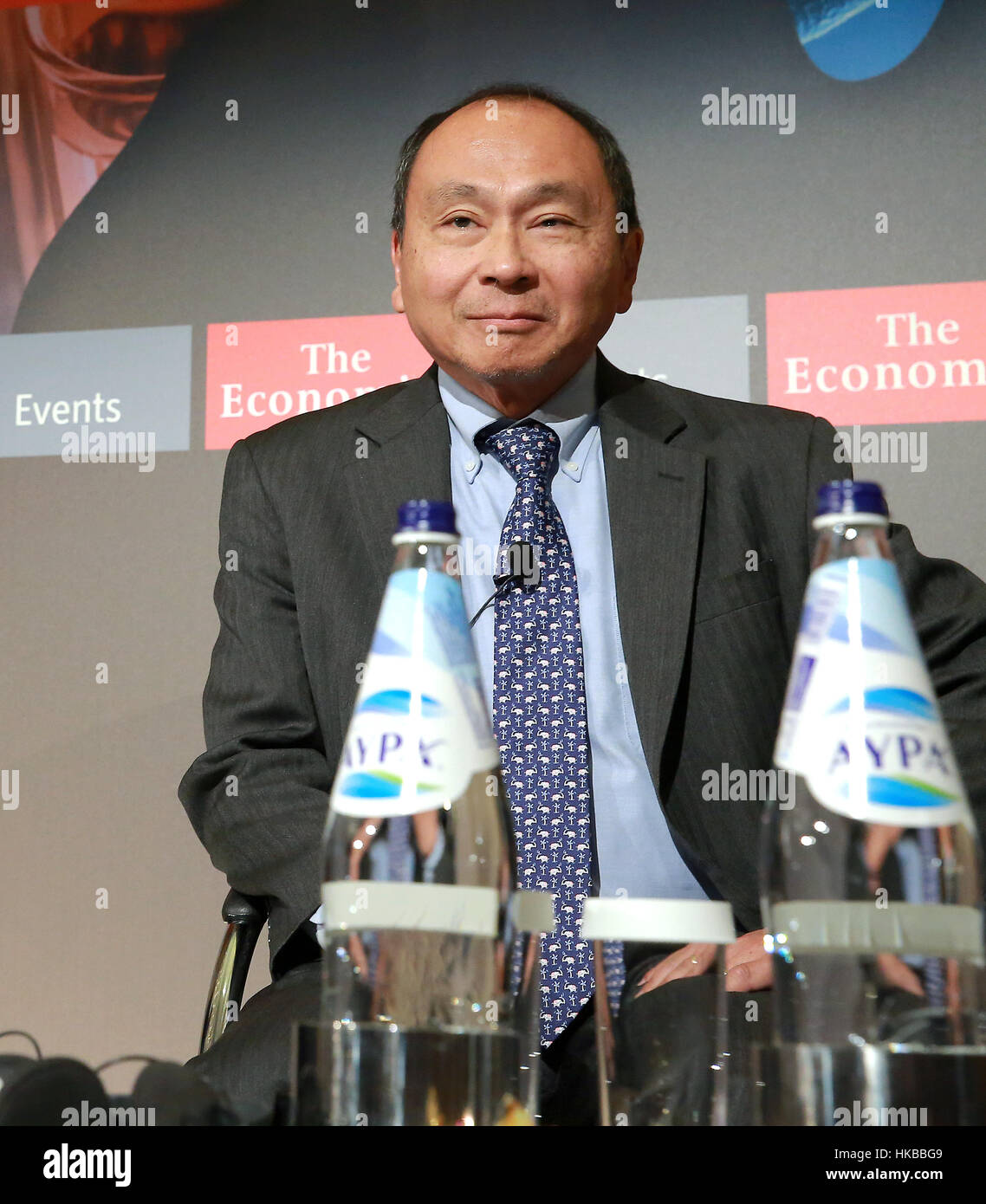 Athens, Greece. 27th Jan, 2017. American political scientist, political economist and author, Francis Fukuyama takes part in a debate on titled 'America and Europe in the World' organized by the 'Economist' in Athens, Greece. Credit: Elias Verdi/Alamy Live News Stock Photo
