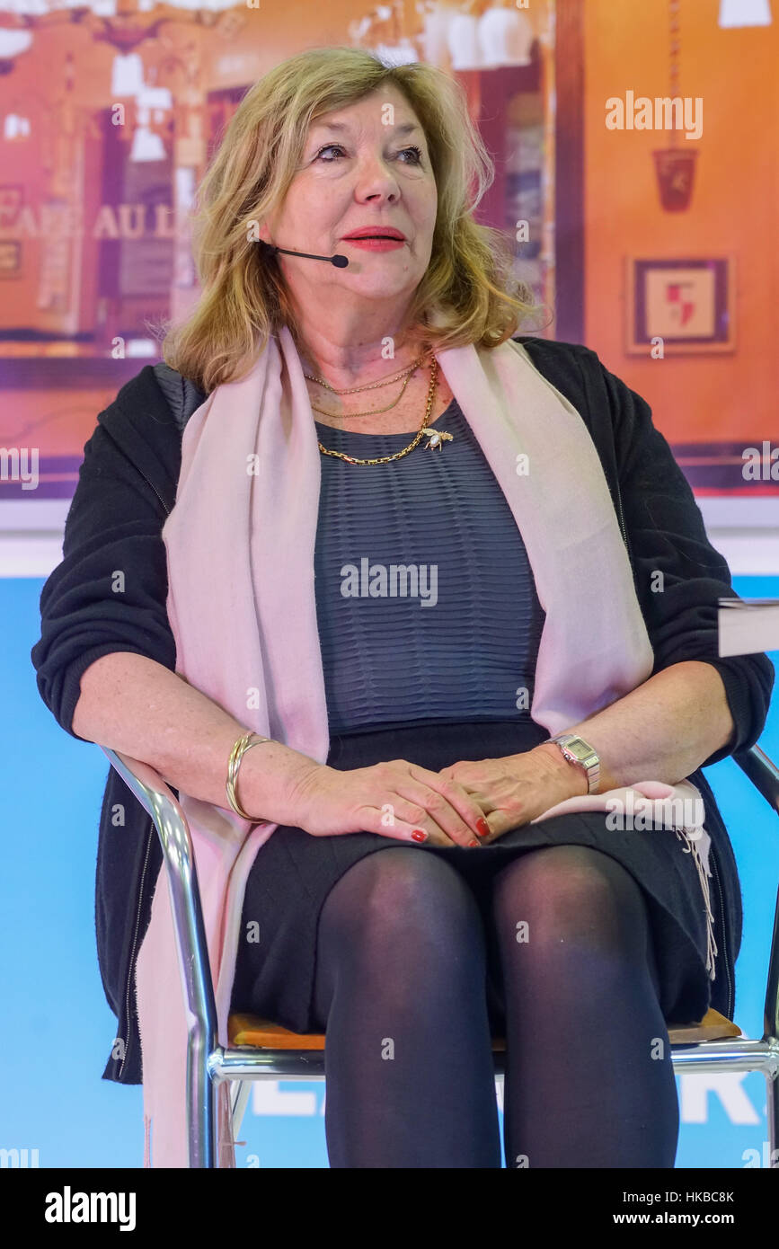 London, UK. 27th January, 2017. Carol Drinkwater talks about her life in France on The Olive Farm at The France Show 2017 at Olympia London chef demonstration. Credit: See Li/Alamy Live News Stock Photo