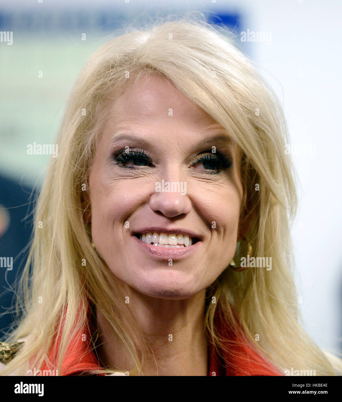 Washington, Us. 27th Jan, 2017. United States President Donald Trump's counselor Kellyanne Conway looks on in the Hall of Heroes at the Department of Defense in Virginia, January 27, 2017. Credit: Olivier Douliery/Pool via CNP - NO WIRE SERViCE - Photo: Olivier Douliery/Consolidated/dpa/Alamy Live News Stock Photo