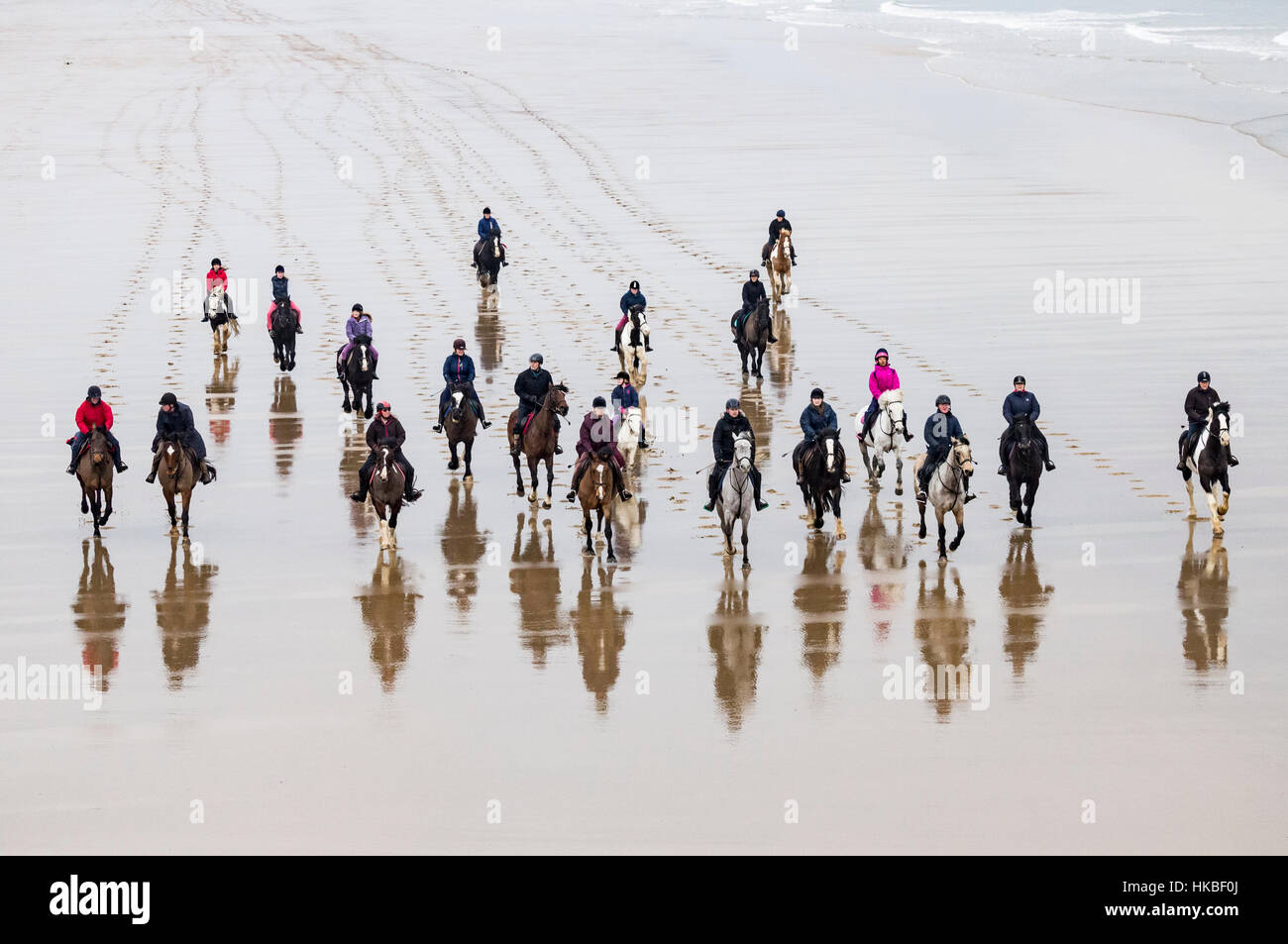 Horse riding on Saltburn beach. Saltburn by the sea, North Yorkshire, England. UK Stock Photo
