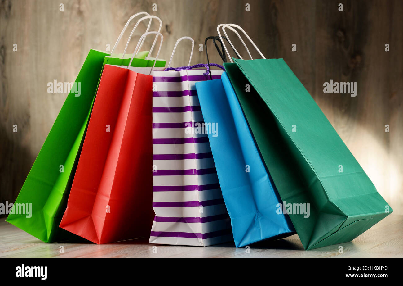 Composition with colorful paper shopping bags Stock Photo - Alamy