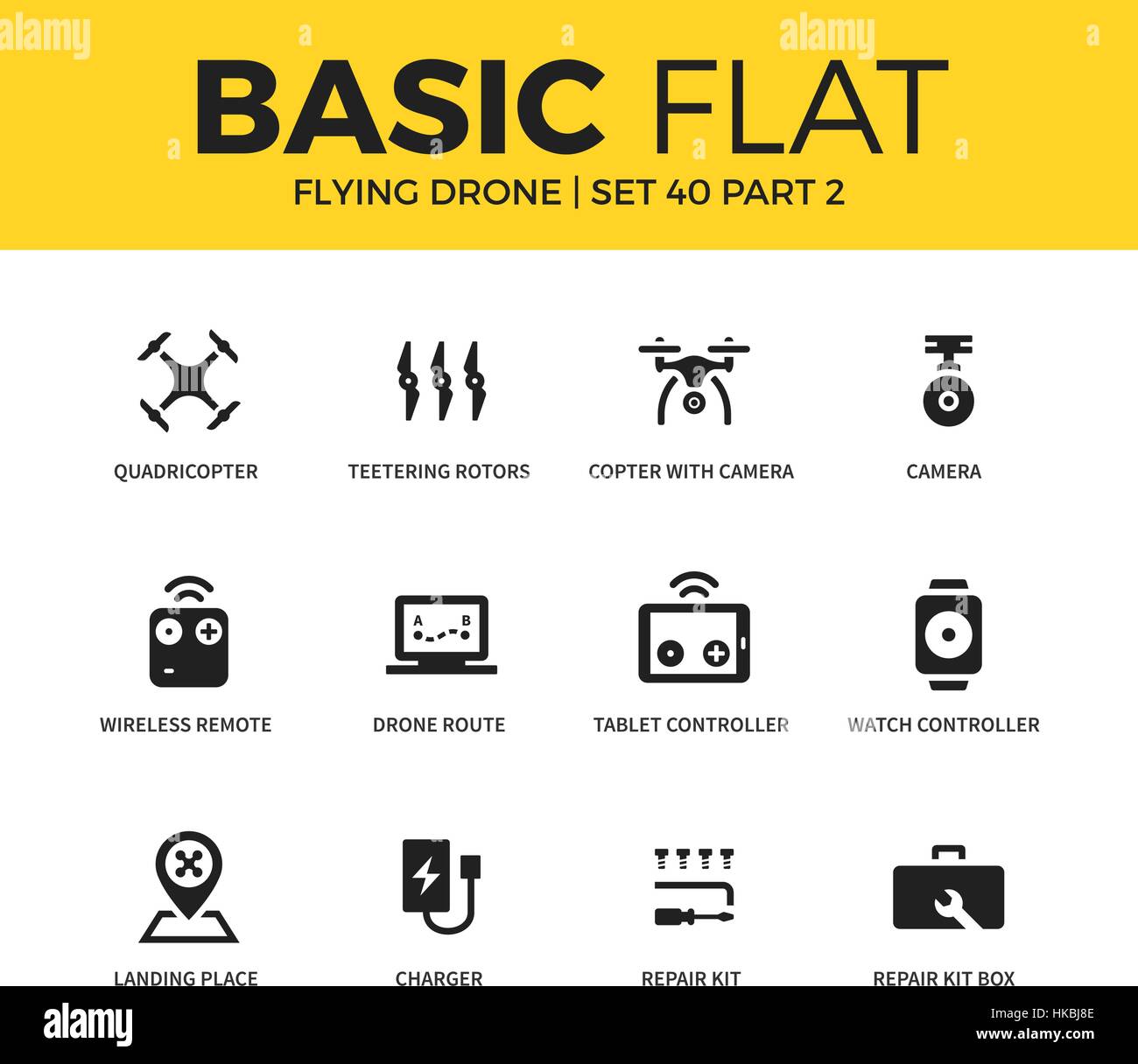 Basic set of flying drone icons Stock Vector