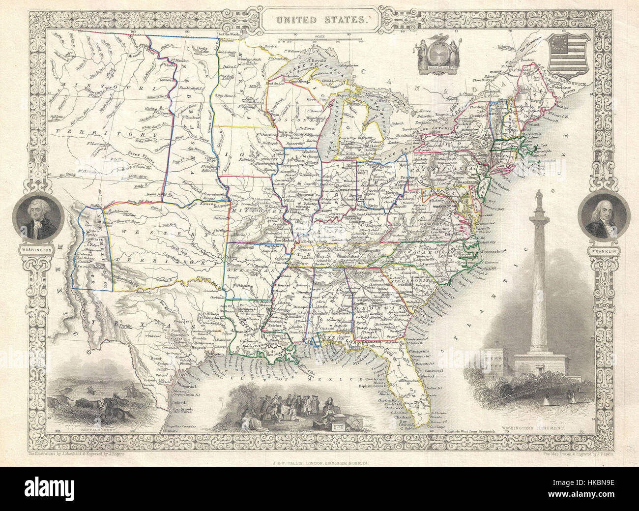 1851 Tallis and Rapkin Map of the United States   Geographicus   UnitedStates tallis 1851 Stock Photo