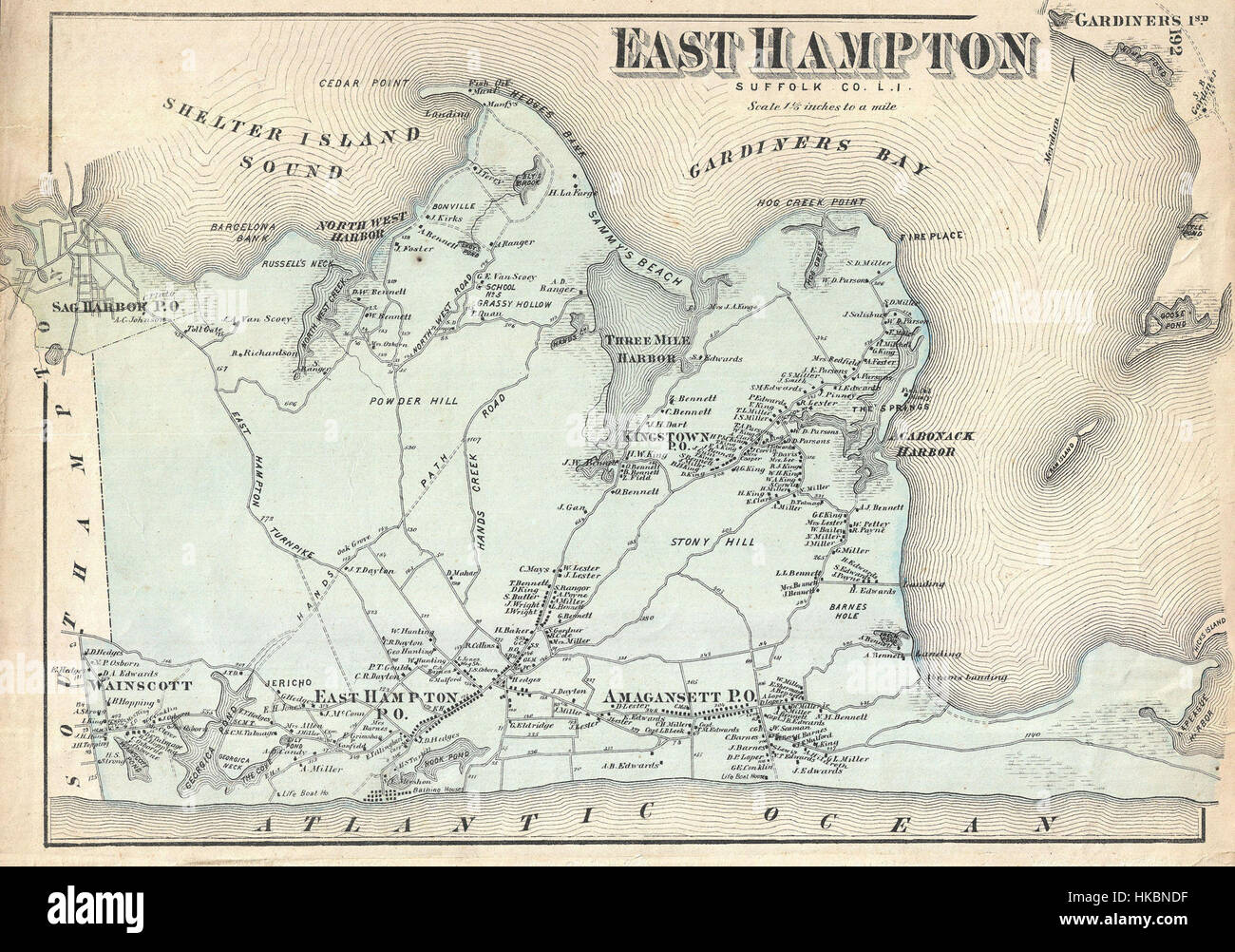 1873 Beers Map of East Hampton, Long Island, New York Geographicus EastHampton beers 1873 Stock