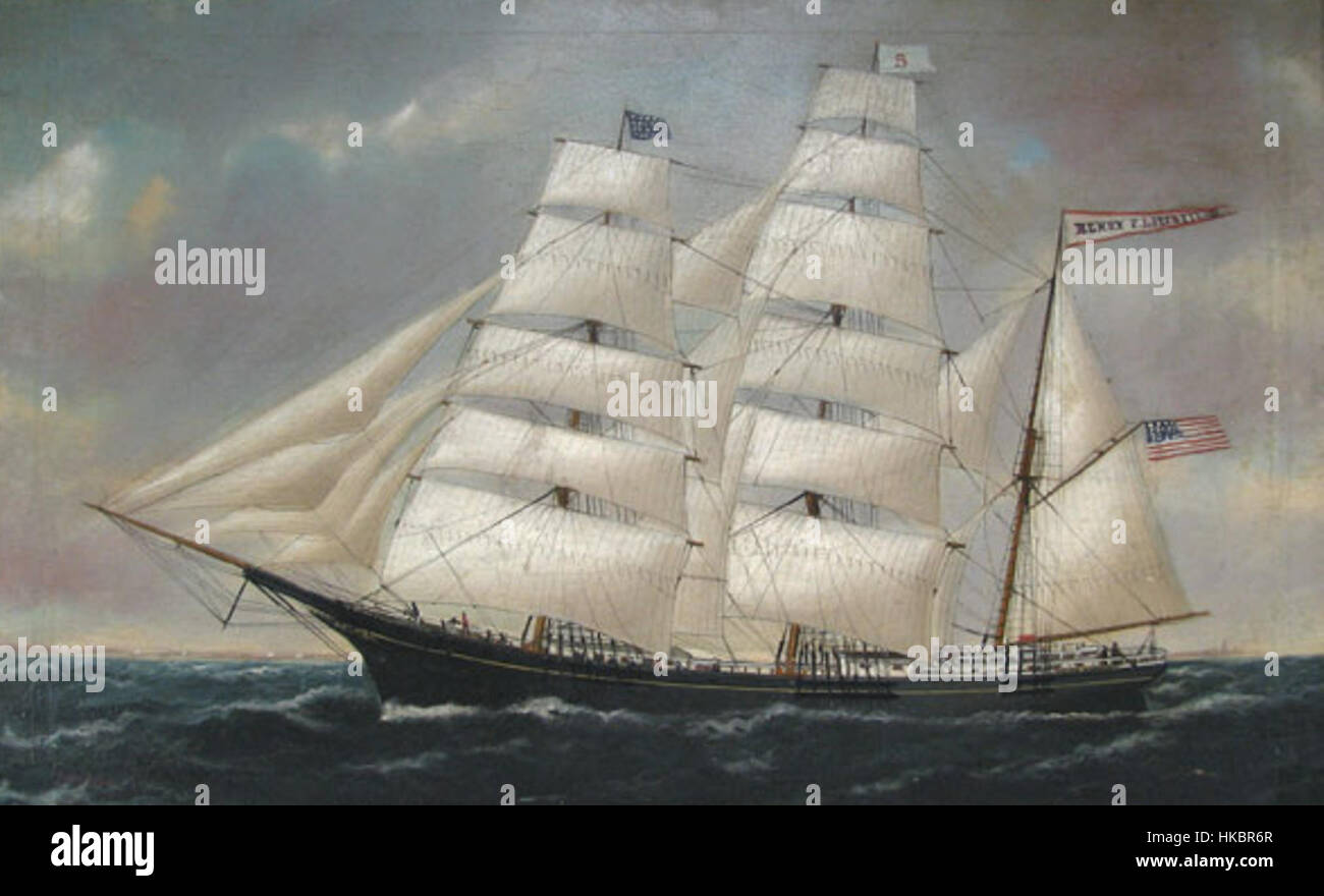 This painting by George Stubbs depicts the 'Bark Henry P Litchfield,' an 18th-century vessel. Stubbs, renowned for his accuracy in animal and ship portraits, captures the majesty of this ship in historical context, showcasing the maritime life of the period. Stock Photo