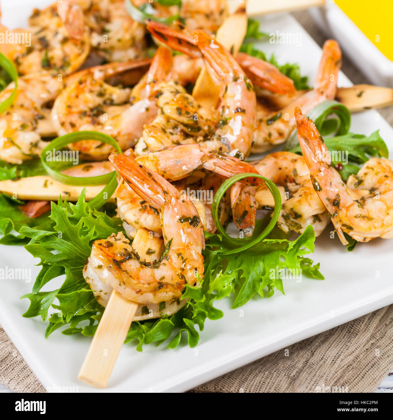Grilled Shrimp Skewers Stock Photo Alamy