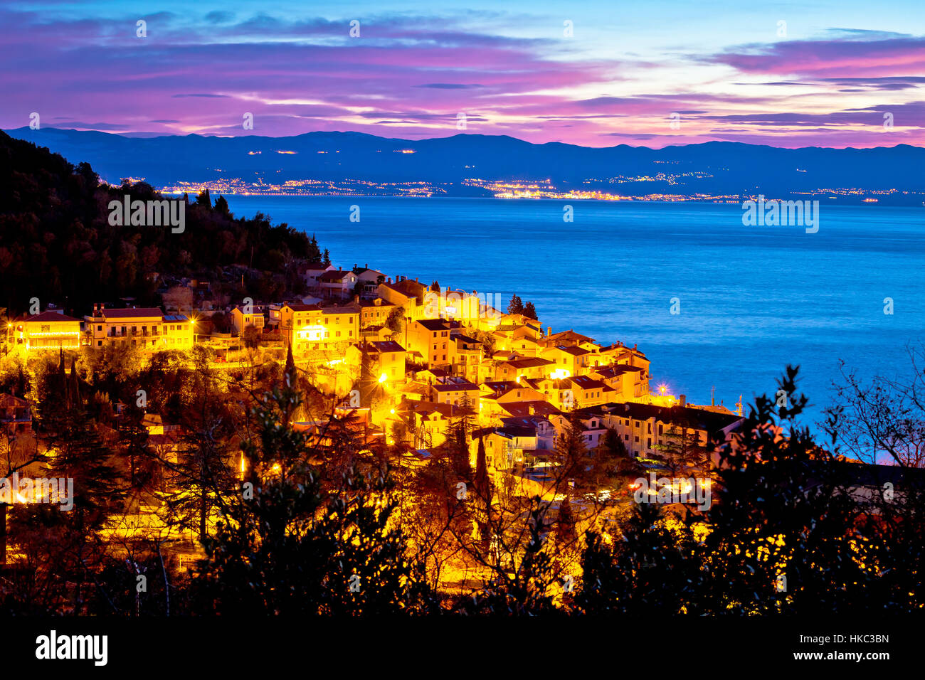 Moscenicka draga village waterfront at dawn, Kvarner bay of Croatia Stock Photo