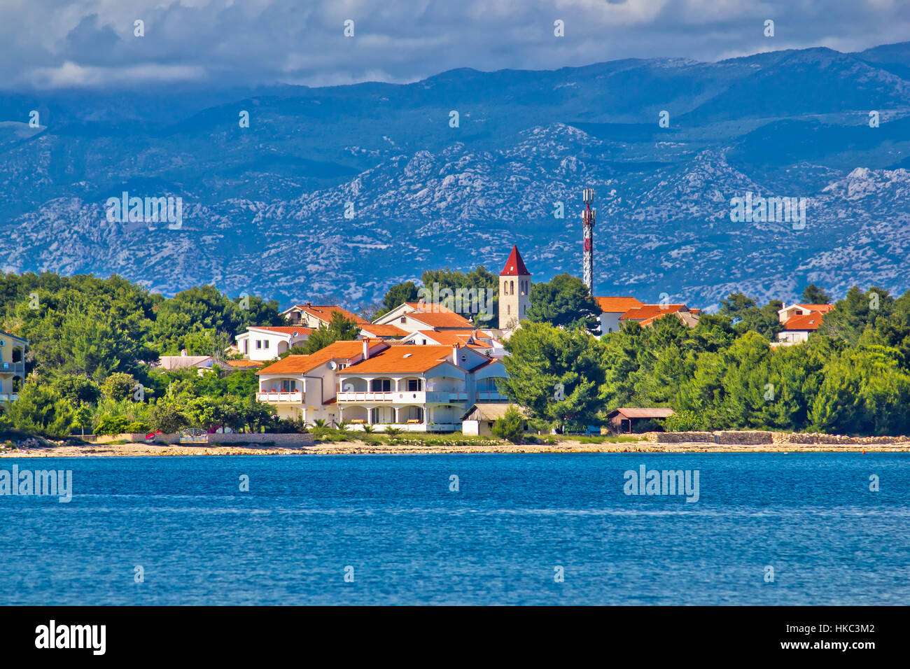 Island of Vir waterfront under Velebit mountain, Croatia, Dalmatia Stock Photo