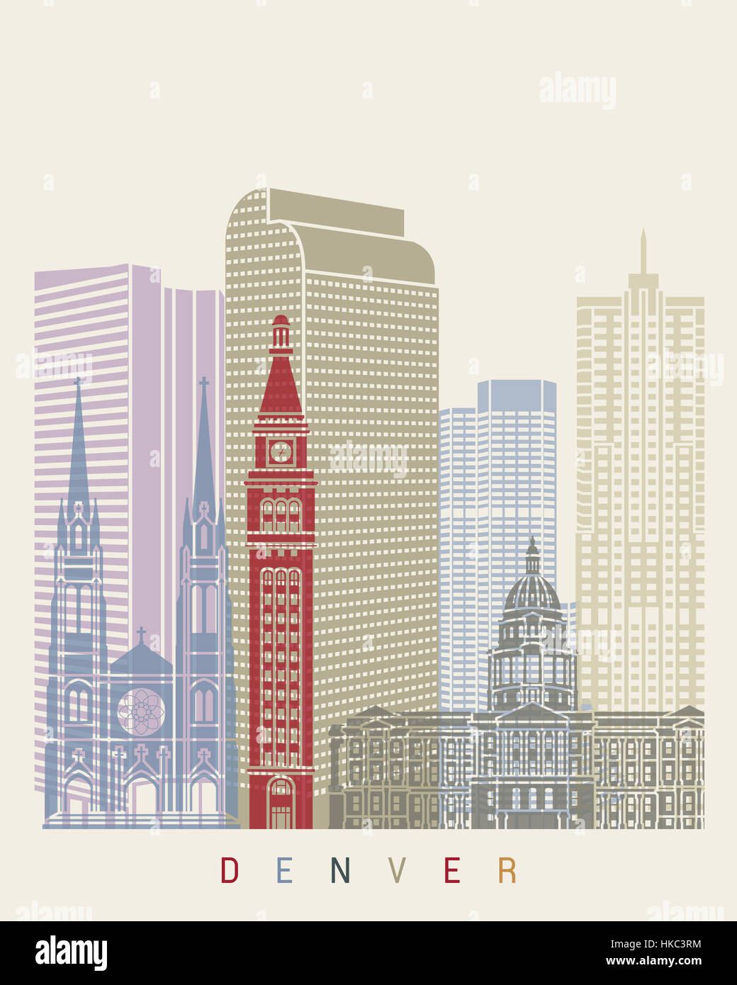 Denver skyline poster in editable vector file Stock Photo