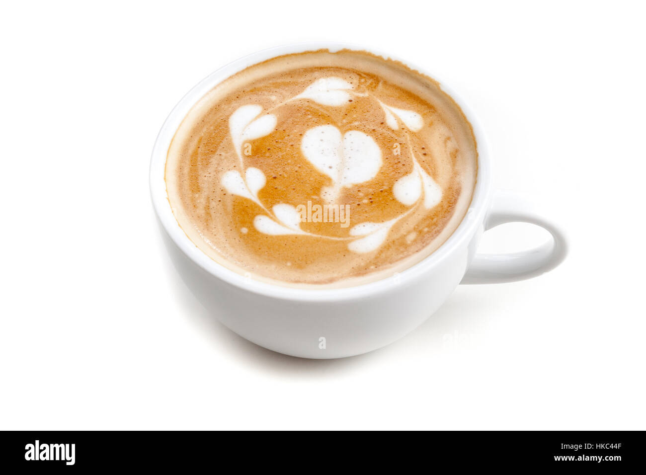 Coffee cup of latte art many heart shape on white background isolated Stock Photo