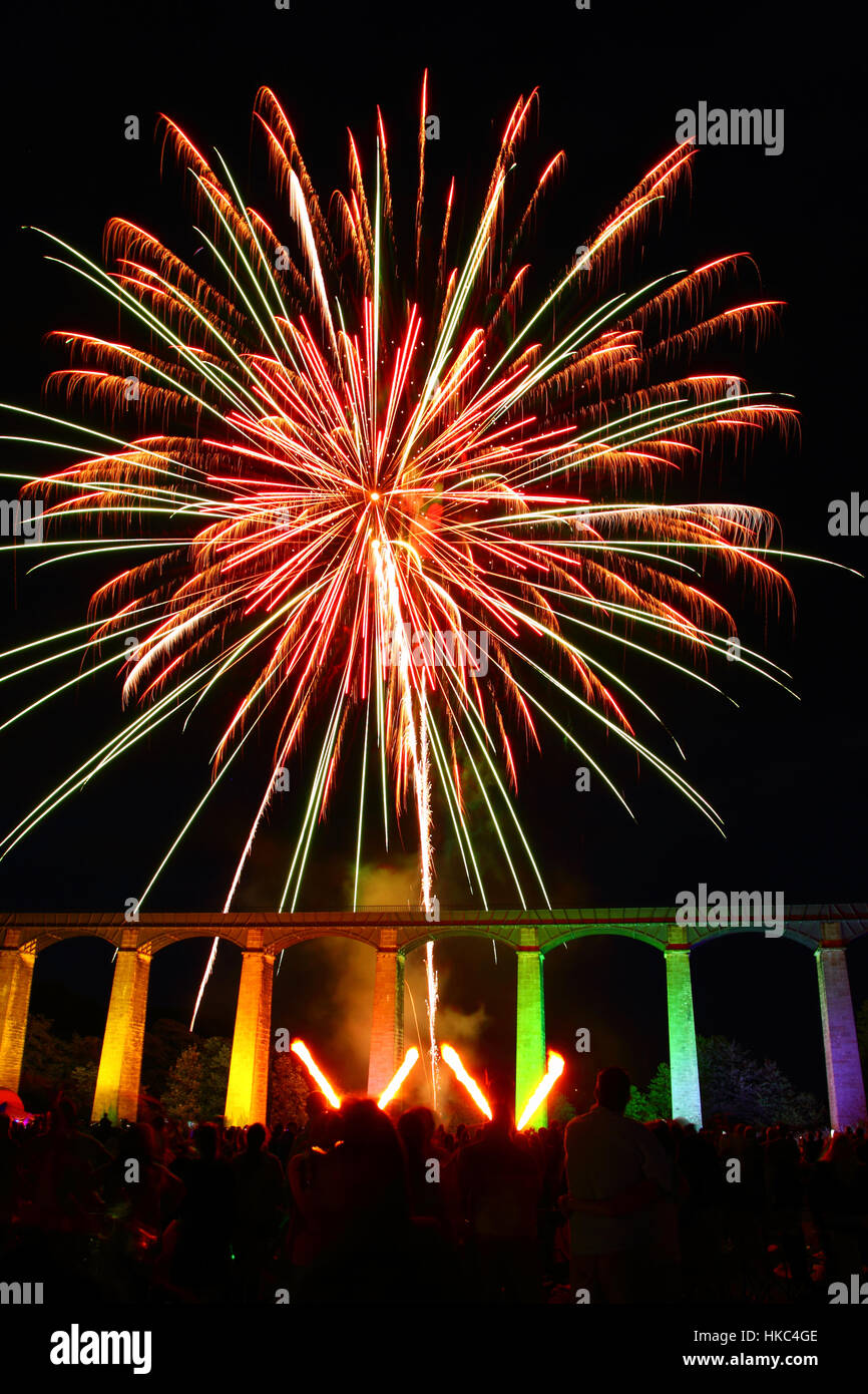 Fireworks over Pontcysyllte Aqueduct (World Heritage Site) Stock Photo