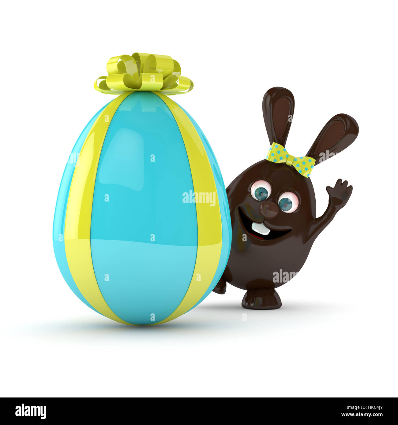 3d rendering of Easter chocolate bunny with present egg isolated over white background Stock Photo