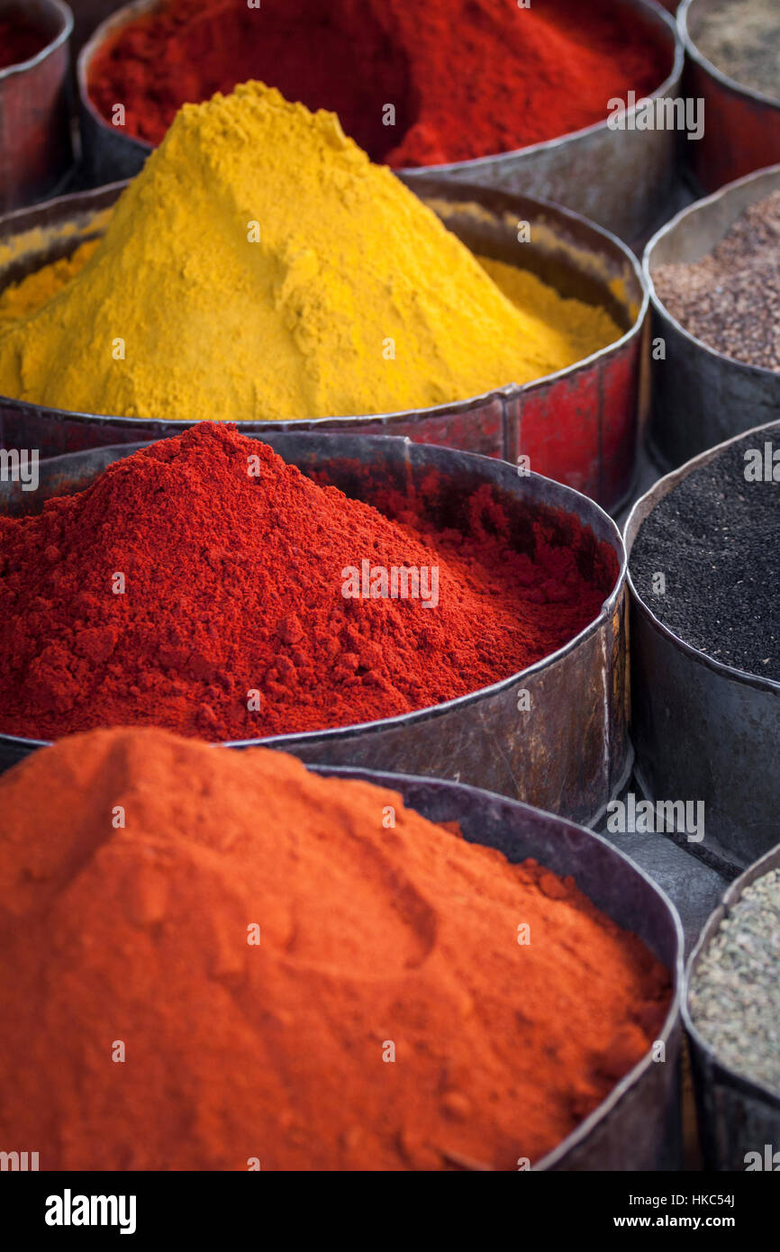 Arabic spices at traditional market. Morocco. Africa. - Stock Image