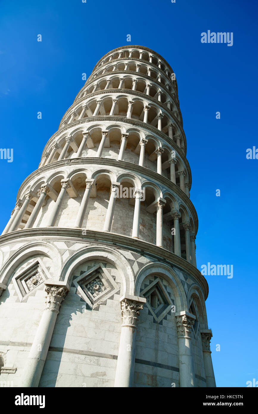 Leaning Tower of Pisa or Torre pendente di Pisa, Miracle Square or Piazza dei Miracoli. Tuscany, Italy, Europe. Stock Photo