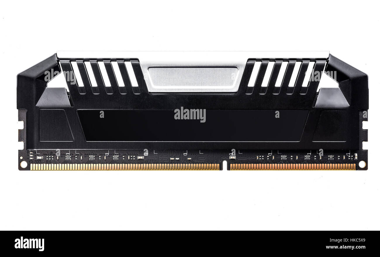 Modern Professional RAM memory module with black radiator heat sink isolated on white background Stock Photo