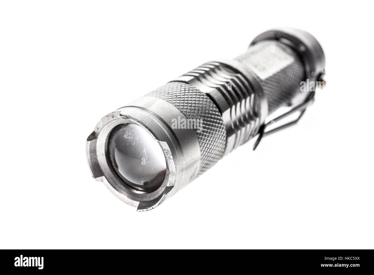 Aluminium metal LED flashlight torch isolated on white background