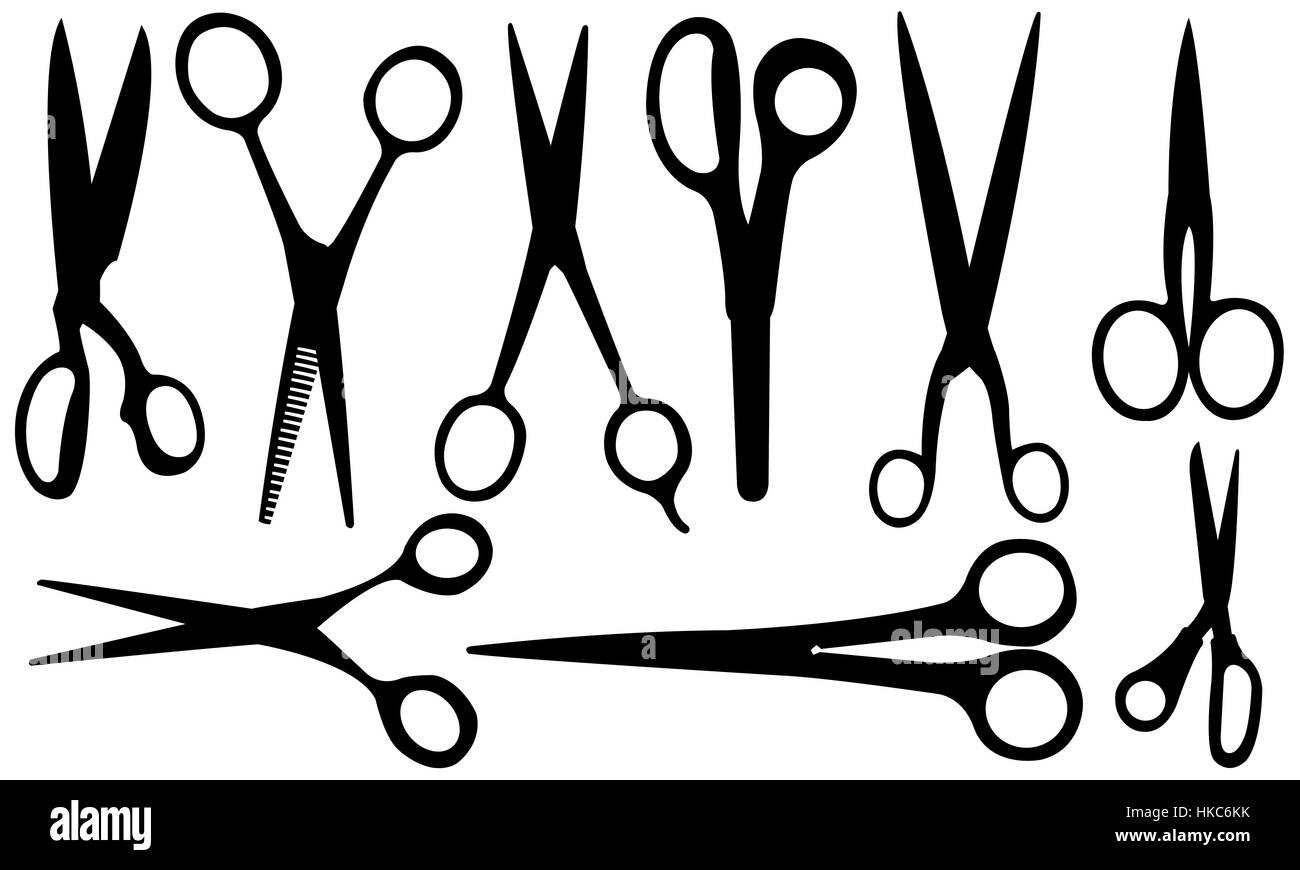 Set of different scissors isolated Stock Photo