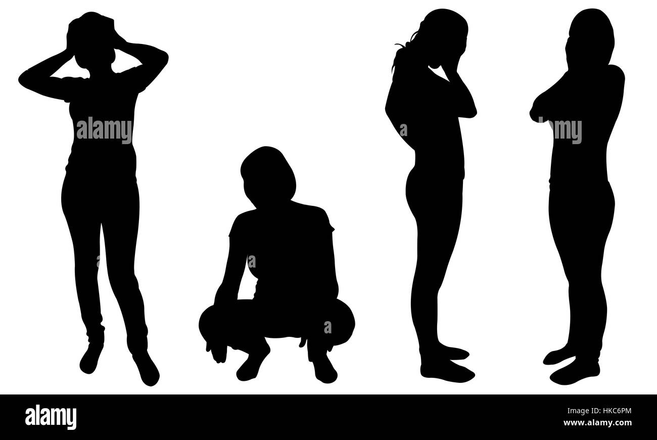 silhouettes of women in despair isolated Stock Photo