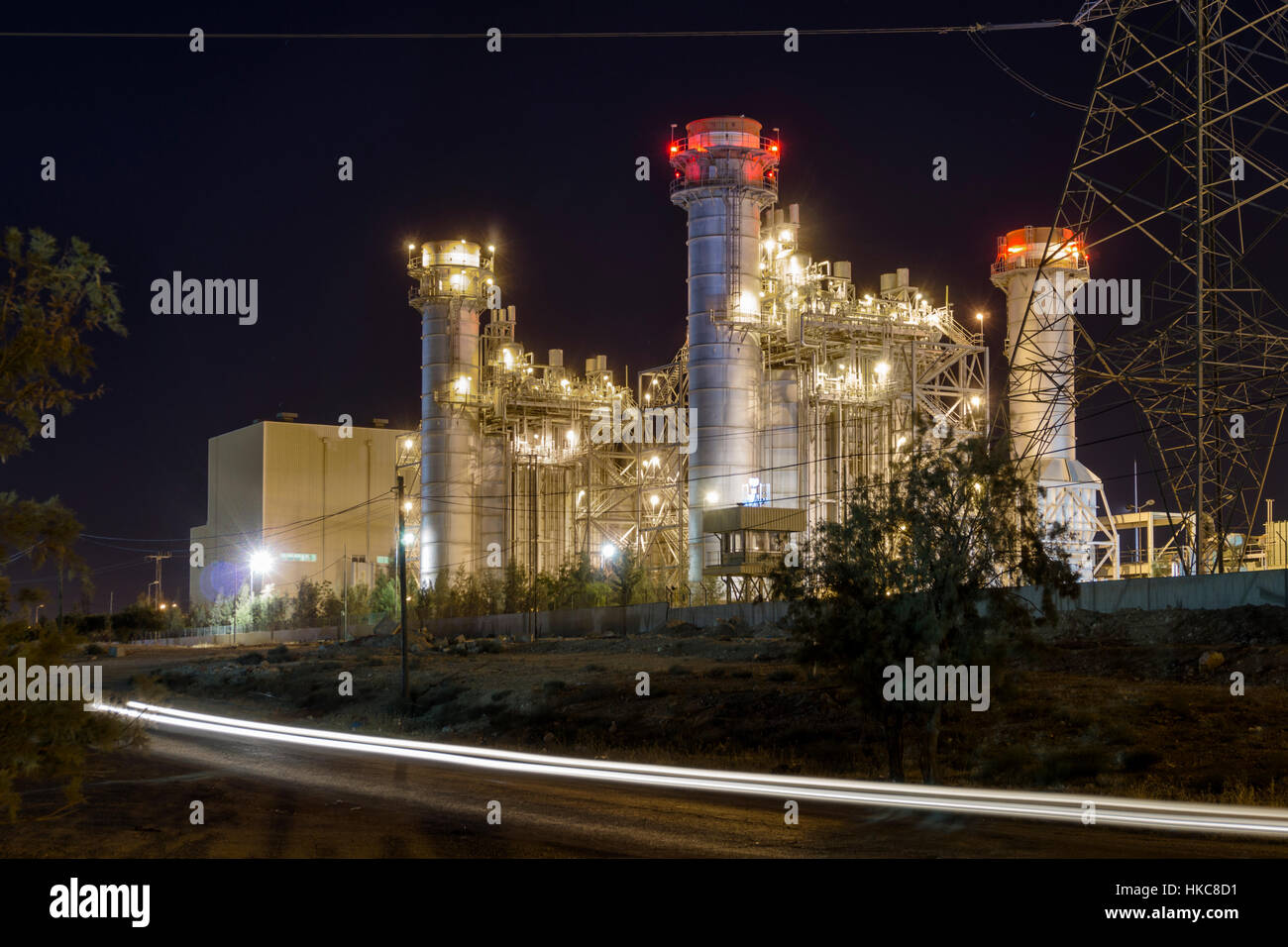 Thermal power plant at night time Stock Photo