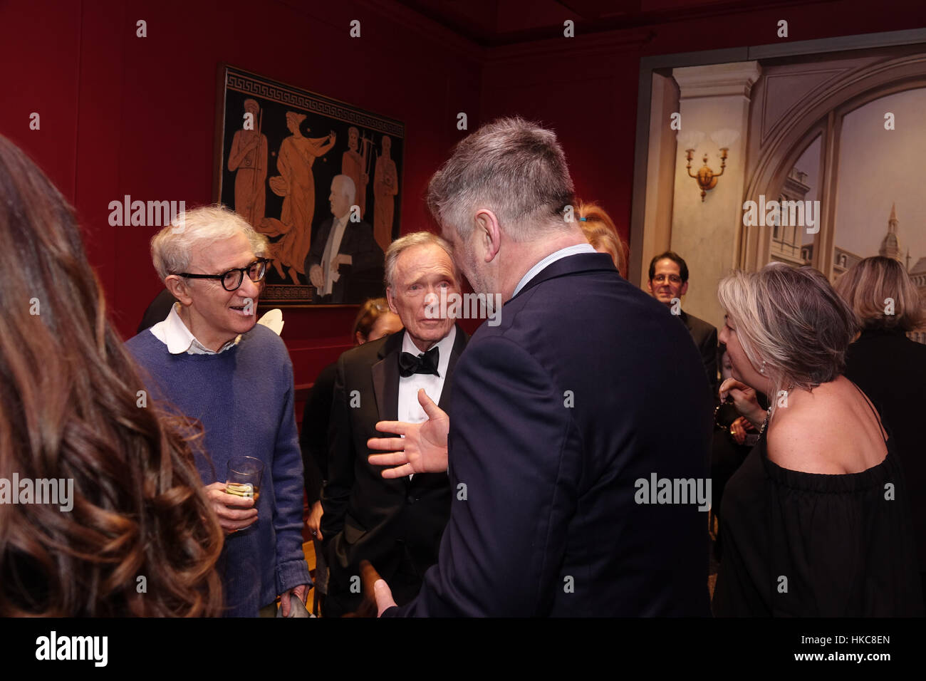 NEW YORK, NY - Woody Allen, Dick Cavett and Alec Baldwin at Dick Cavett's Birthday Celebration at a private club Stock Photo