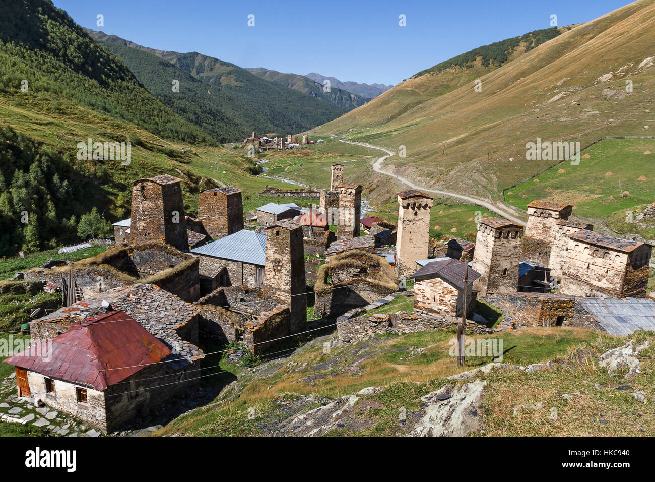 Medieval tower villages in the Caucasus Mountains in Ushguli,