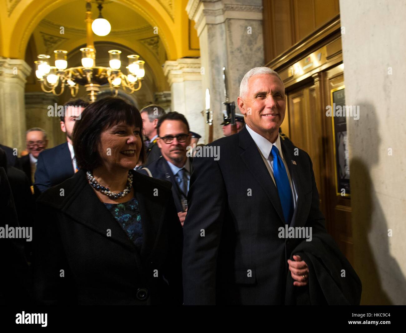 U.S. Vice President-elect Mike Pence and wife Karen Pence arrive at the ...