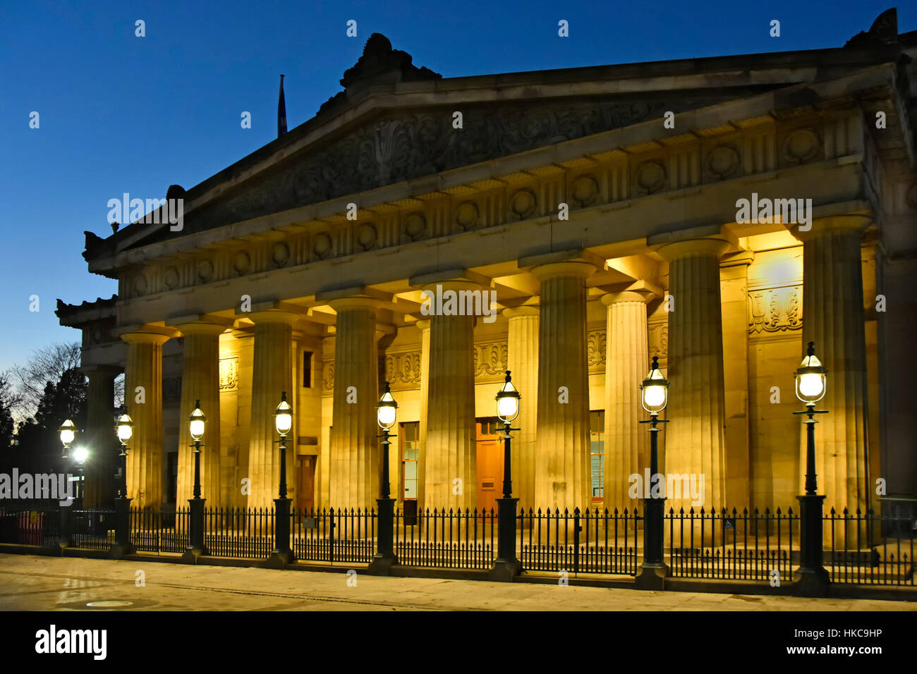 Edinburgh Scotland UK floodlights and street lights colonnade columns