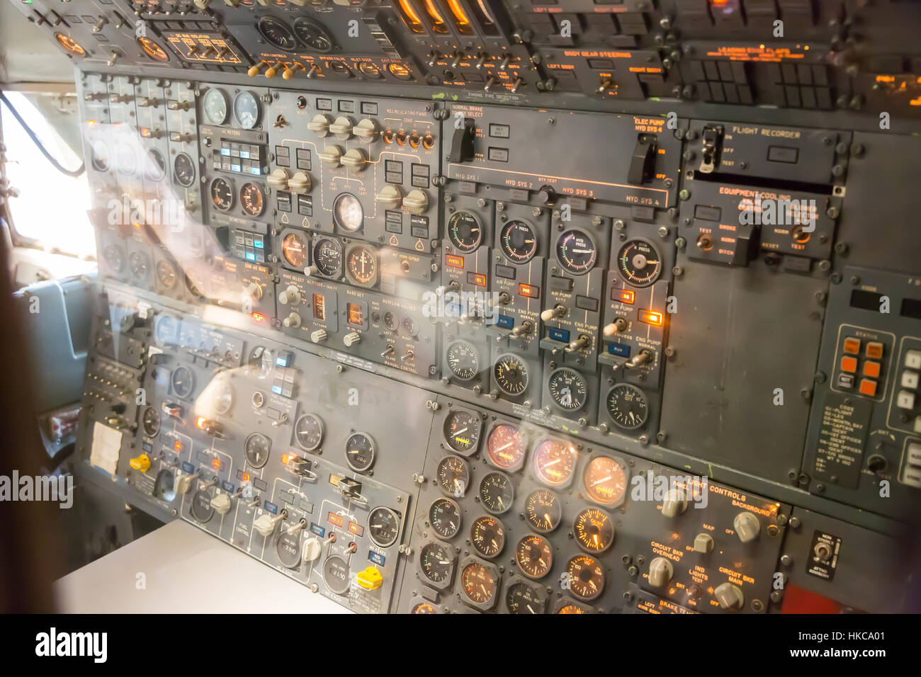 Avionics dashboard inside plane. Stock Photo