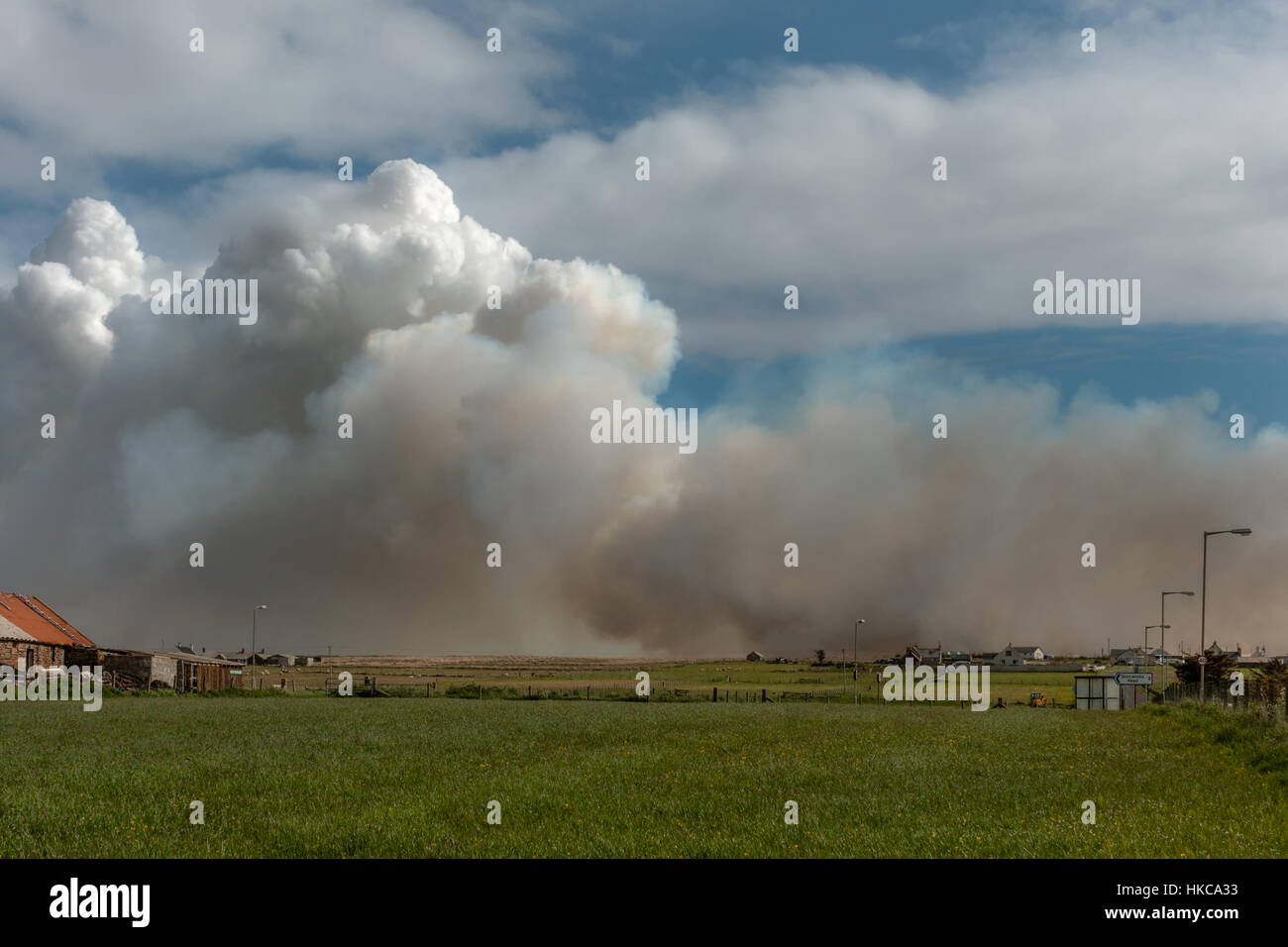 Wildfire threatens farm near John O Groats village, Scotland. Stock Photo