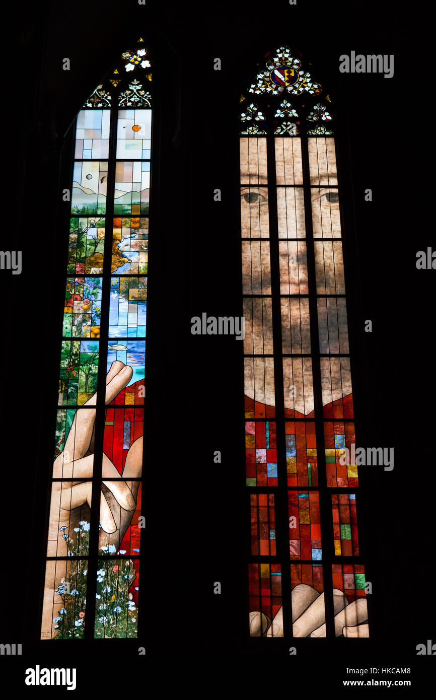 Modern stainedglass window in the Strasbourg Cathedral (Cathedrale
