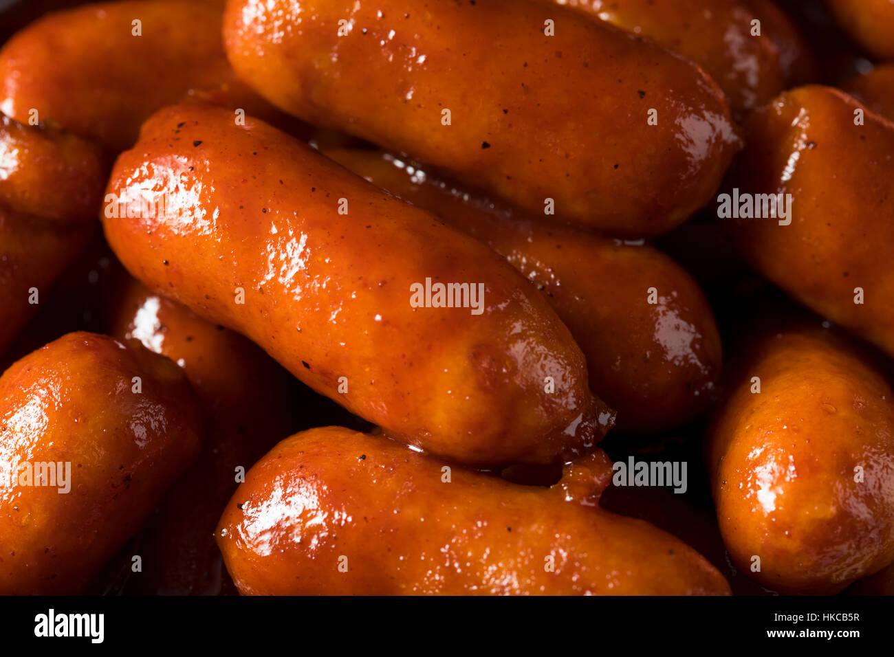 Homemade Barbecue Little Smoky Cocktail Wieners in Sauce Stock Photo