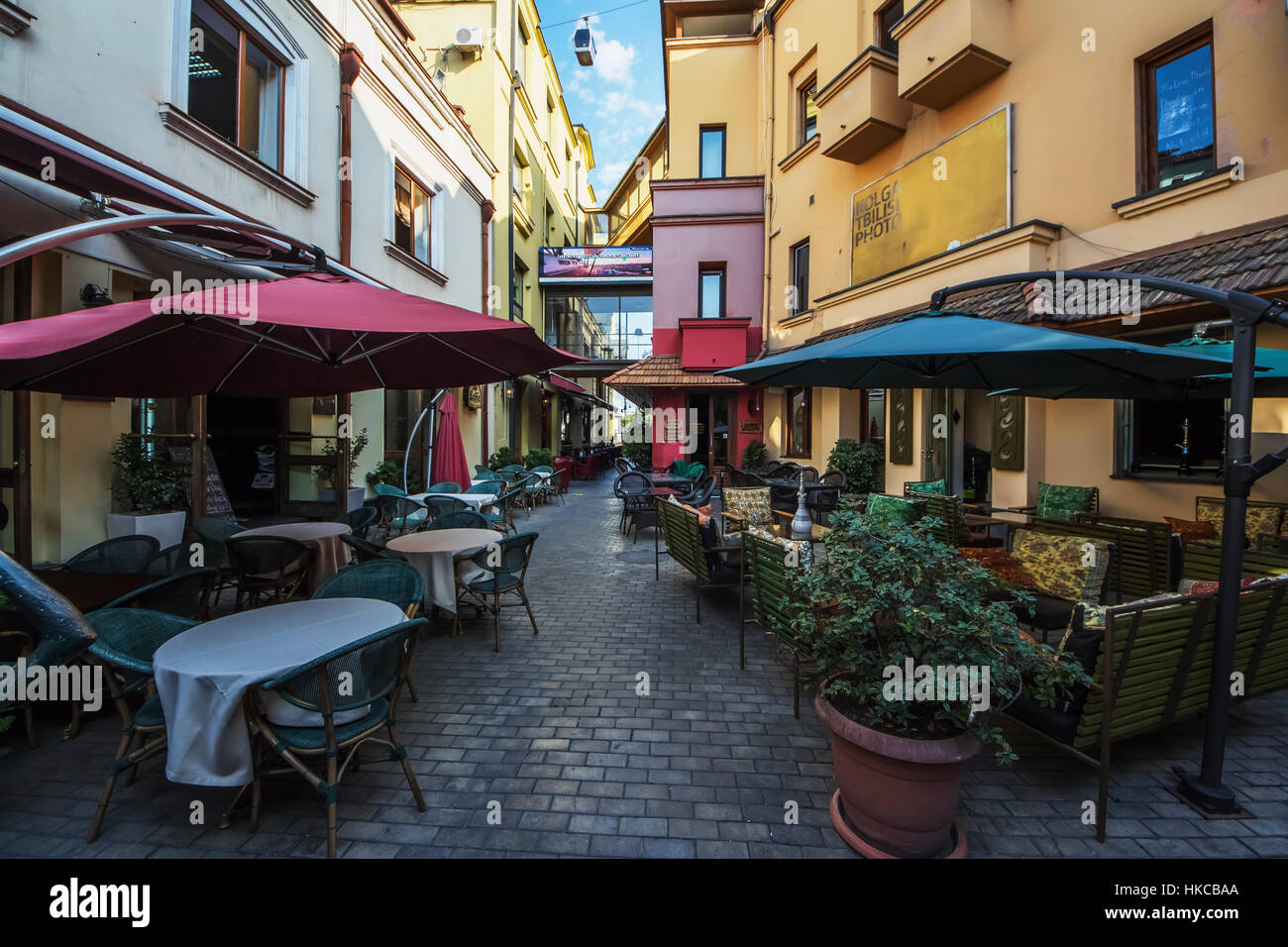 Open air restaurants on a street; Tbilisi, Stock Photo Alamy