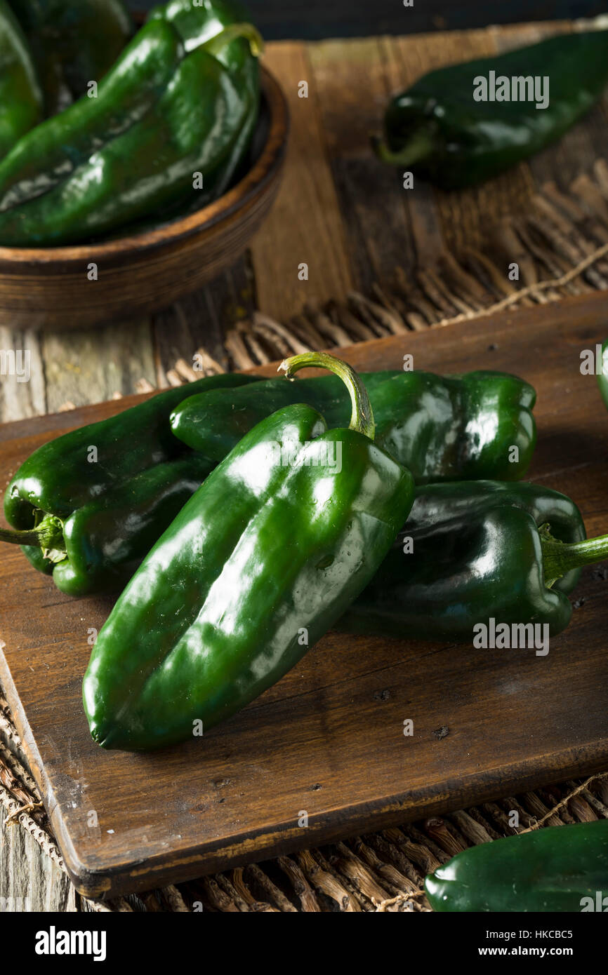 Raw Green Organic Poblano Peppers Ready to Cook Stock Photo