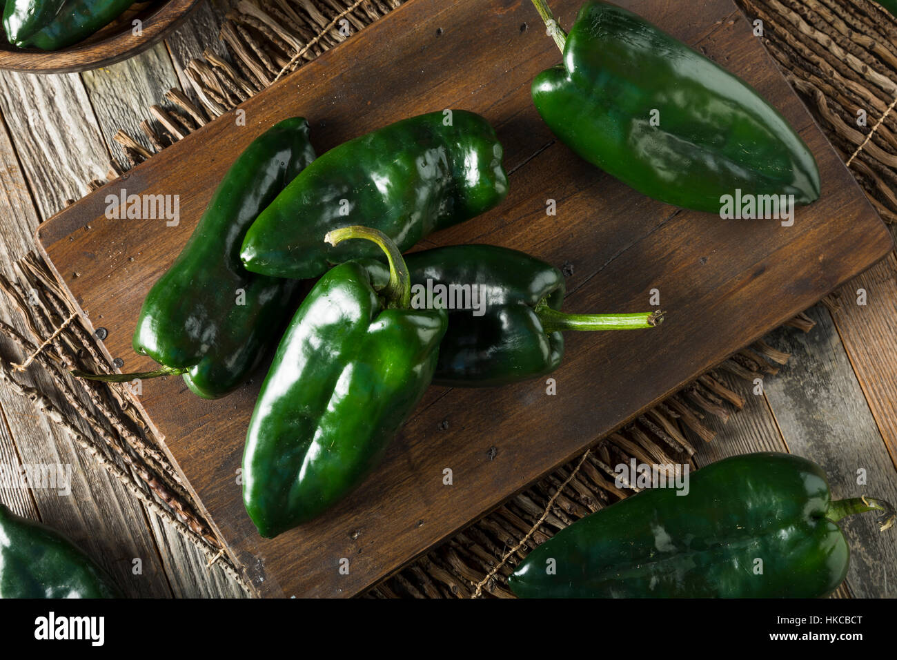 Raw Green Organic Poblano Peppers Ready to Cook Stock Photo