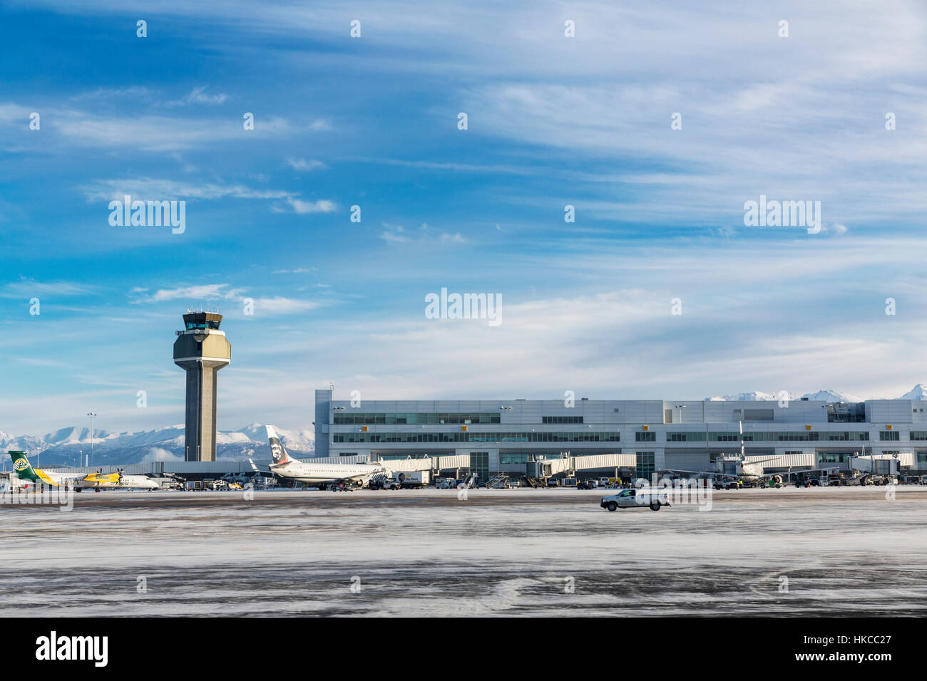 Alaska Airlines 737 jets docked at the Ted Stevens Anchorage