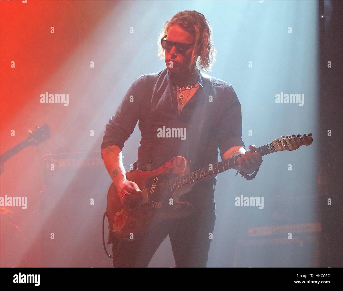 Tom Edwards, guitar player of Fields of the Nephilim, at the Forum, London. 20th June 2016 Stock Photo