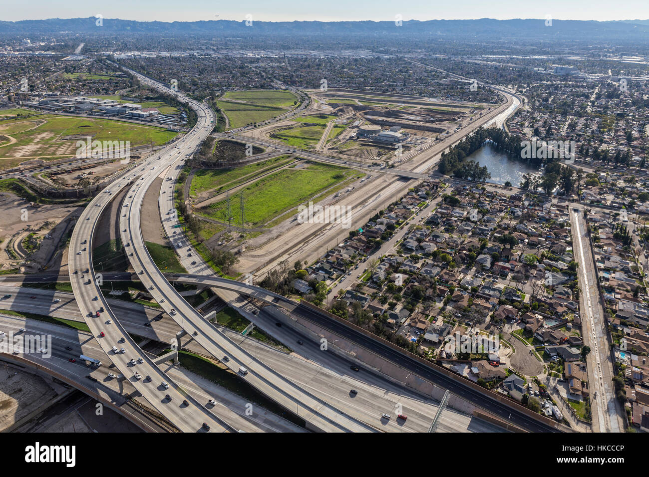 Los Angeles Hollywood 170 and Golden State 5 freeway interchange in the San Fernando Valley. Stock Photo