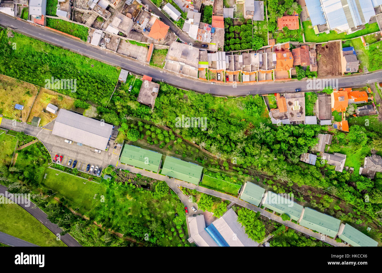 Aerial View Over Banos De Agua Santa, Tungurahua Province, South America Stock Photo