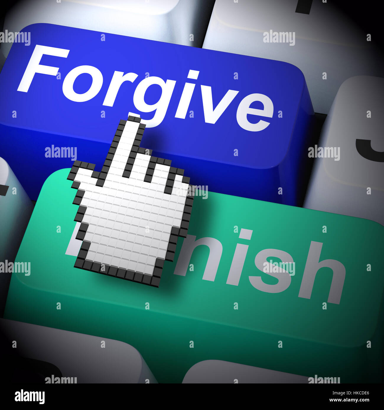 Punish Forgive Computer Showing Punishment or Forgiveness 3d Rendering Stock Photo
